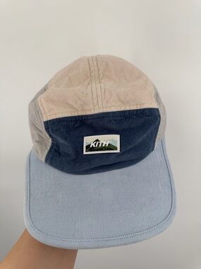 Kith Panelled Corduroy Camper Hat Blue Cream 100% Cotton